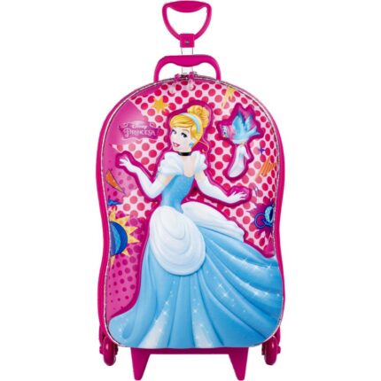 Mala Infantil Princesa Cinderela 3D com Rodinhas Rosa - Resistente, Leve, Tamanho Médio para Viagem