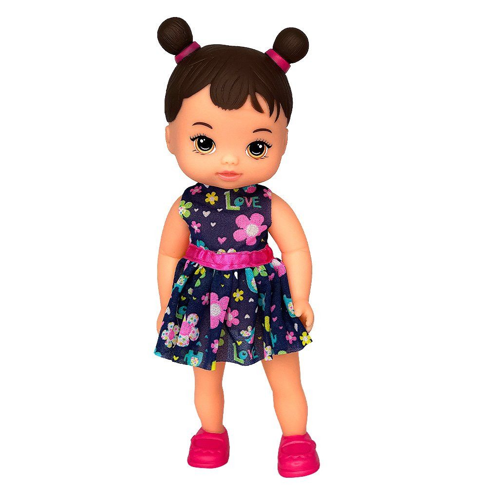 Boneca Hannah Suquinho com Copo 30cm Corpo Macio Roupas Coloridas Acessórios Inclusos
