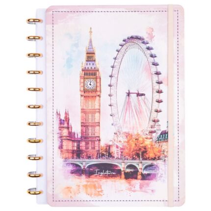 Caderno Inglaterra Grande G Capa Dura Disco Reposicionável Disko