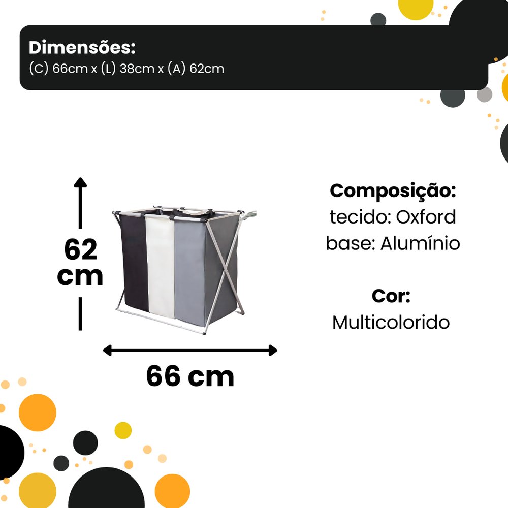 Cesto de Roupas Multiuso 3 Compartimentos Plástico Grande Organizador Lavanderia Branco - Imagem 4