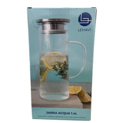 Jarra de Borossilicato Acqua com Tampa em Inox 1,4L