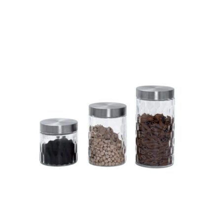 Kit 3 Potes de Vidro com Tampa Inox Hermético para Armazenamento Alimentos Transparente Durável