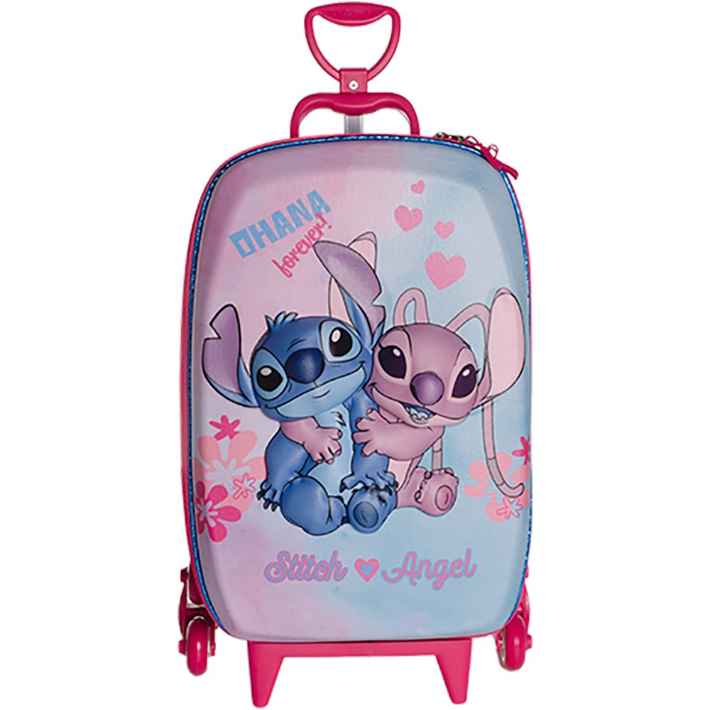 Mala Infantil Stitch e Angel 3D com Rodinhas Multicolorida Resistente e Leve para Viagem - Imagem 3