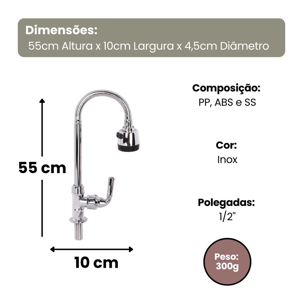 Torneira Gourmet Flexível para Mesa com Ducha Inox 1/2'' Cozinha Alta Qualidade - Imagem 2