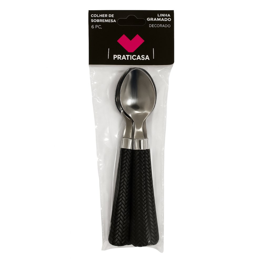 Kit 6 Colher de Sobremesa Inox Linha Gramado Preto Cabo Anatômico Alta Durabilidade - Imagem 3
