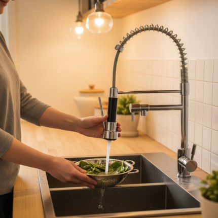 Torneira de Mesa para Cozinha 51,5cm Inox Ducha Extensível Bica Móvel Monocomando