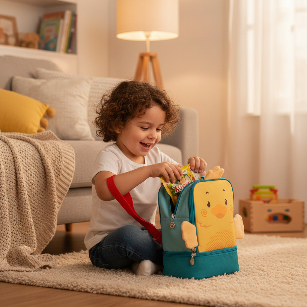 Lancheira Térmica Infantil Pato com Alça, Isolamento Térmico, Compacta e Prática
