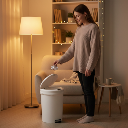 Lixeira Automática Redonda 12 Litros com Sensor Infravermelho Branca para Cozinha Banheiro Escritório
