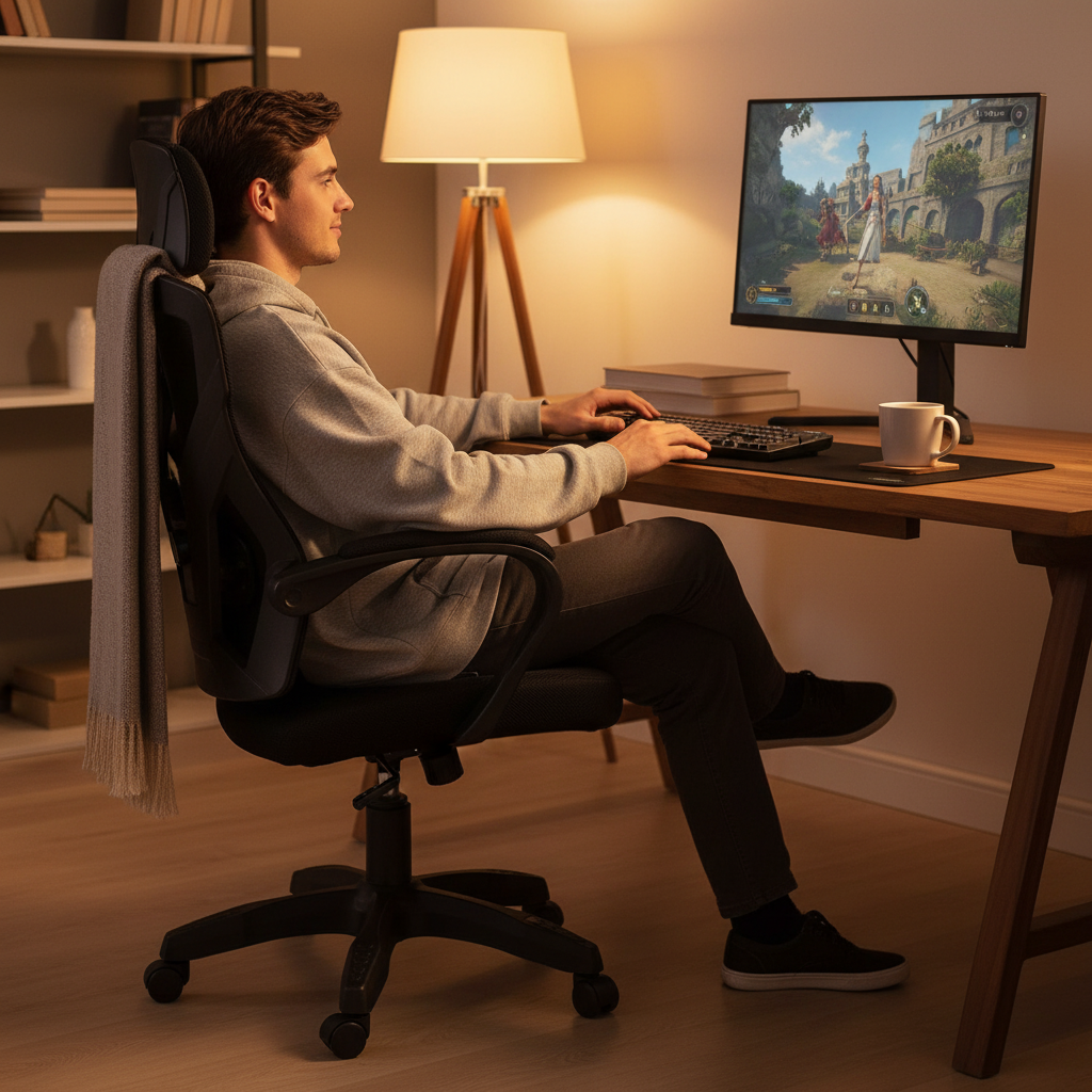 Cadeira de Escritório Presidente Executiva Gamer Preta Reclinável com Apoio Lumbar e Braço Ajustável