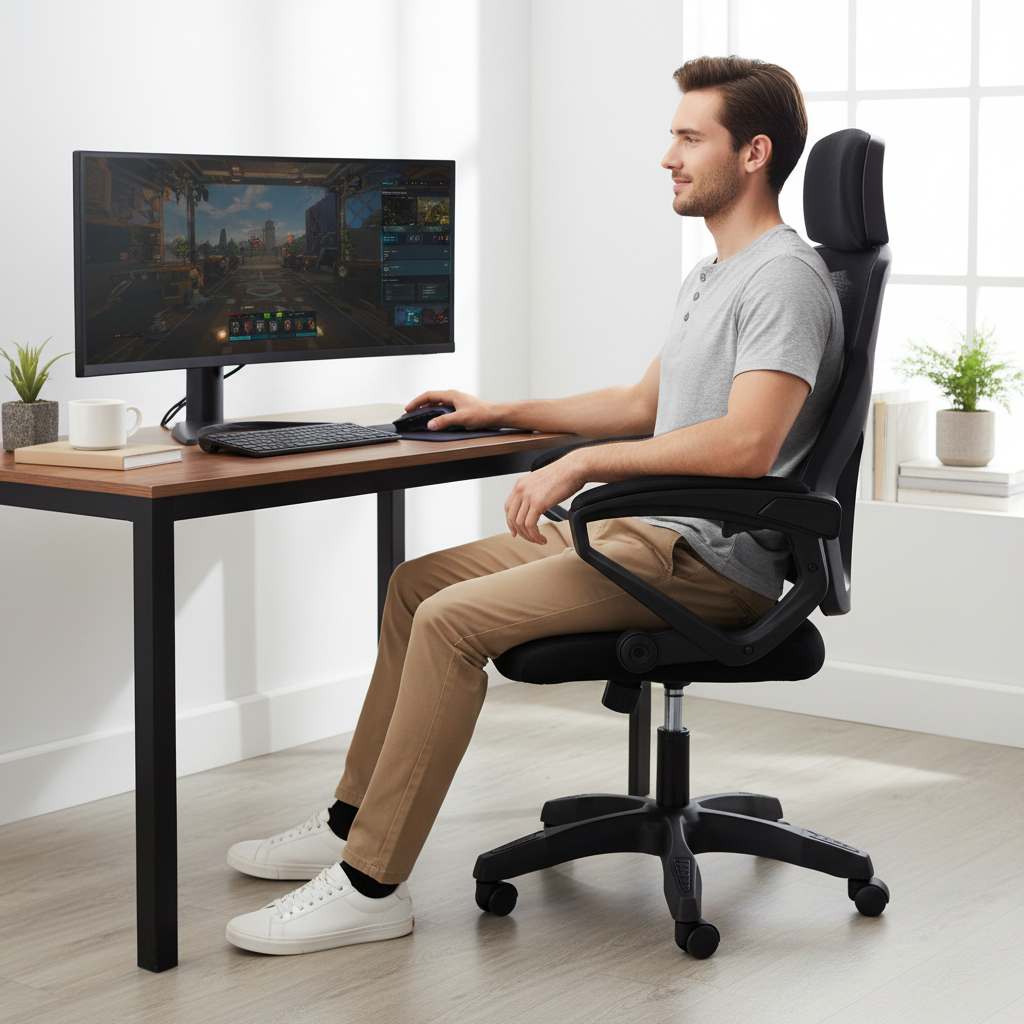 Cadeira de Escritório Presidente Executiva Gamer Preta Reclinável com Apoio Lumbar e Braço Ajustável - Imagem 2