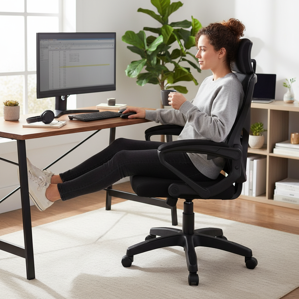 Cadeira de Escritório Presidente Executiva Gamer Preta Reclinável com Apoio Lumbar e Braço Ajustável - Imagem 3