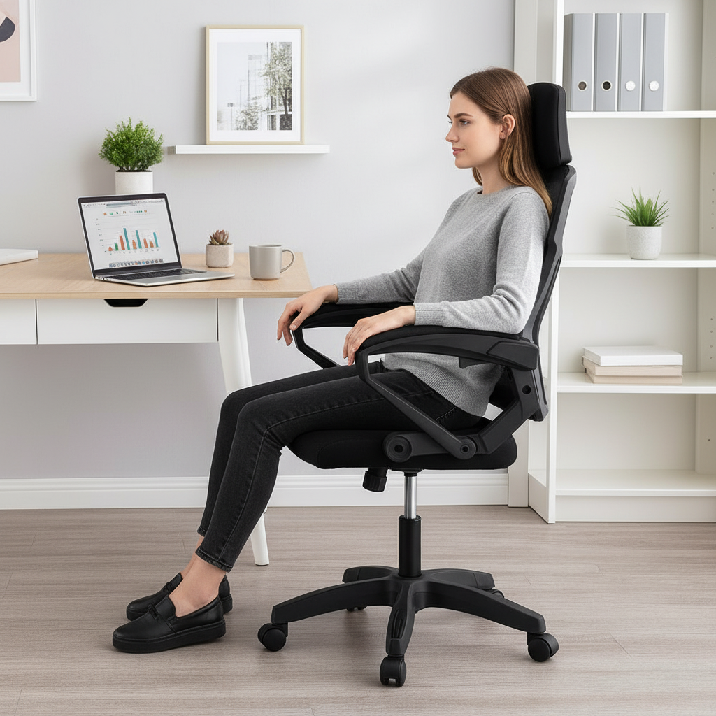 Cadeira de Escritório Presidente Executiva Gamer Preta Reclinável com Apoio Lumbar e Braço Ajustável - Imagem 5