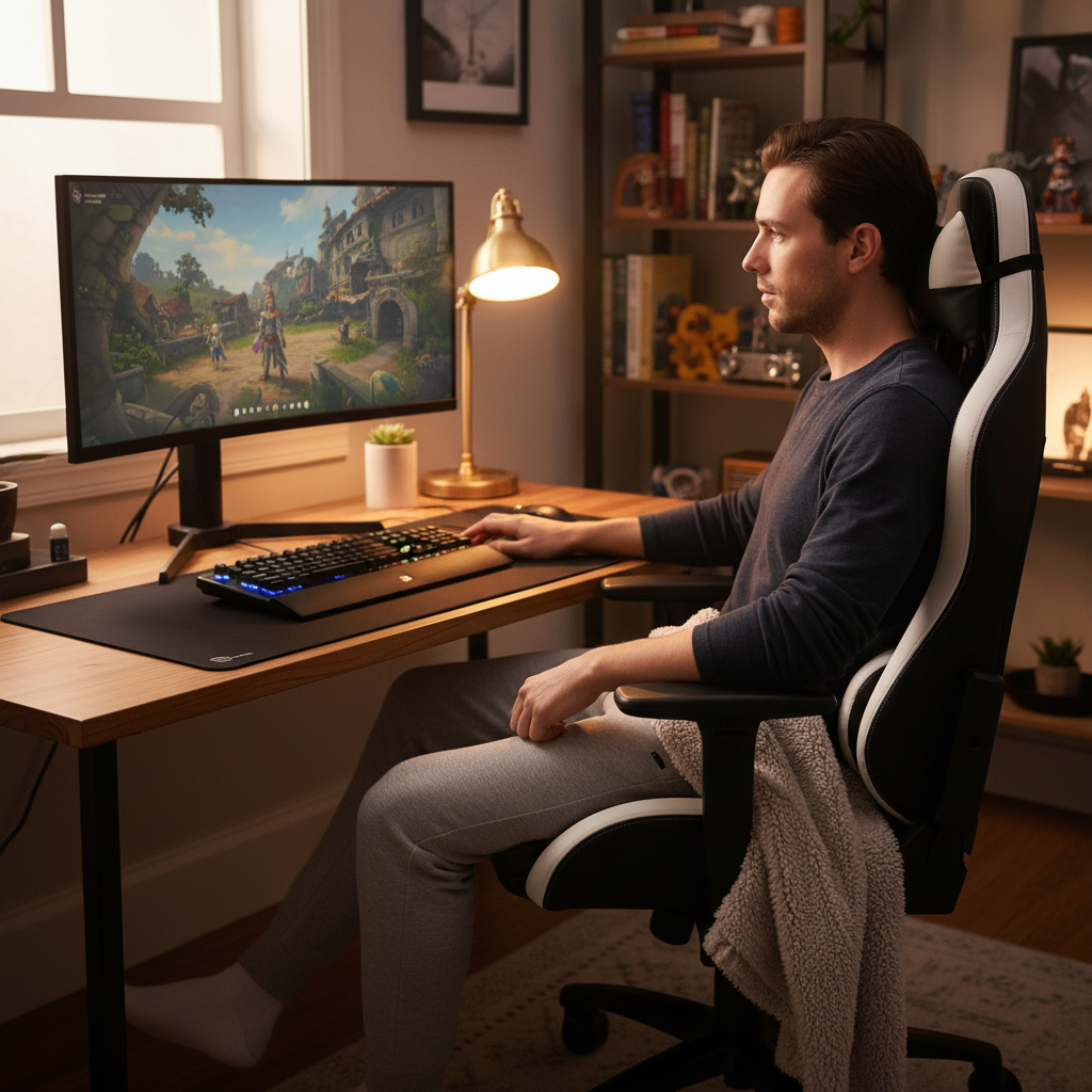 Cadeira Gamer Ergonômica Preta com Ajuste de Altura, Apoio Cervical e Braços 4D, Suporta Até 150kg