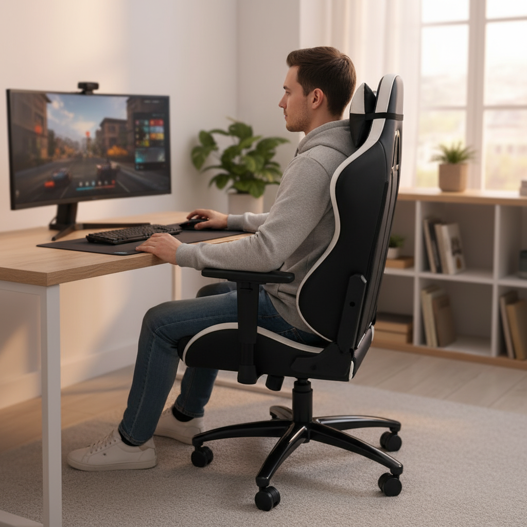 Cadeira Gamer Ergonômica Preta com Ajuste de Altura, Apoio Cervical e Braços 4D, Suporta Até 150kg - Imagem 2