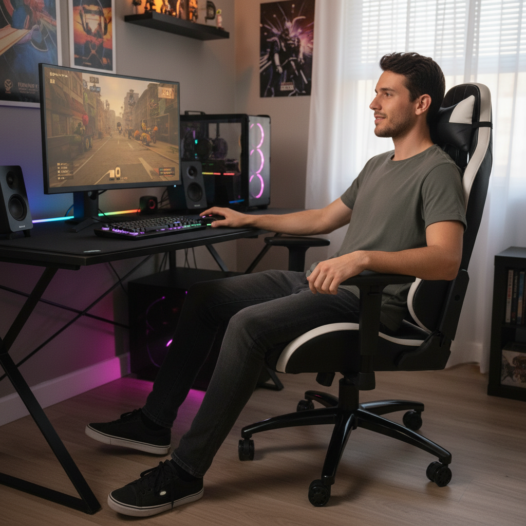 Cadeira Gamer Ergonômica Preta com Ajuste de Altura, Apoio Cervical e Braços 4D, Suporta Até 150kg - Imagem 3