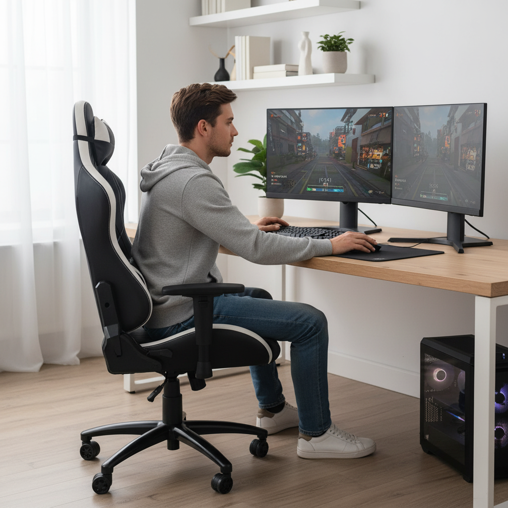 Cadeira Gamer Ergonômica Preta com Ajuste de Altura, Apoio Cervical e Braços 4D, Suporta Até 150kg - Imagem 5