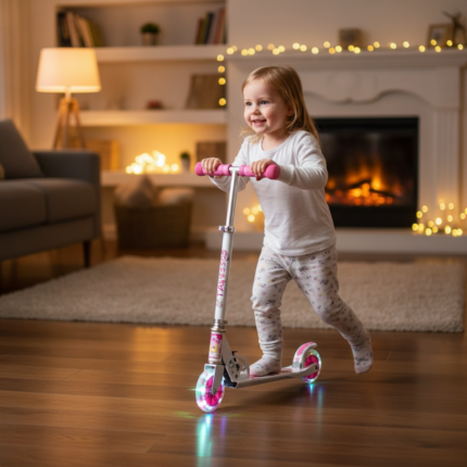 Mini Patinete infantil Feminino Rodas com Brilho ajustável Travessos - Branca