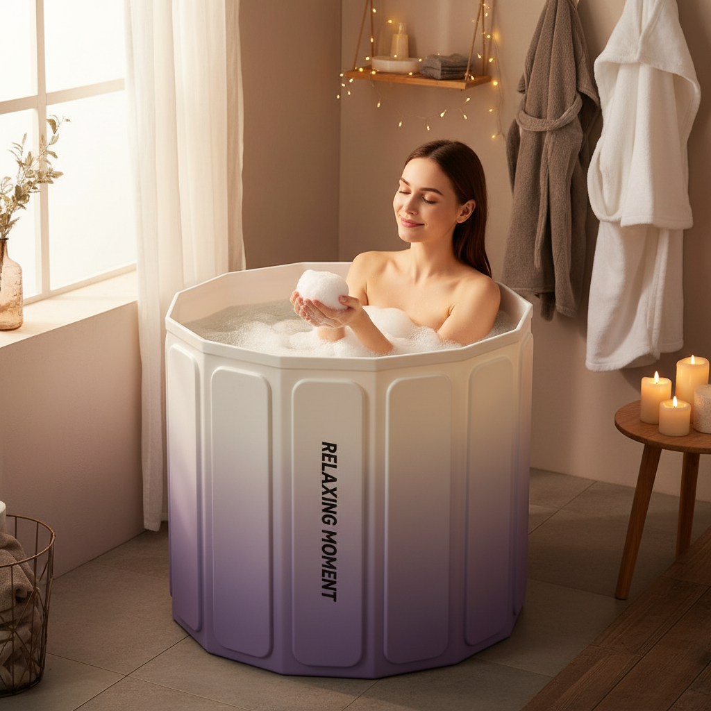 Banheira Dobrável de PVC para Bebê 50L Compacta Portátil Resistente Sortida Colorida - Imagem 5