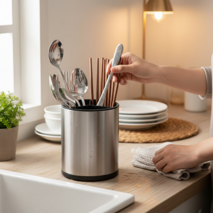 Porta Talher Inox com Dreno 20cm Organizador Pia Cozinha Resistente Antiferrugem
