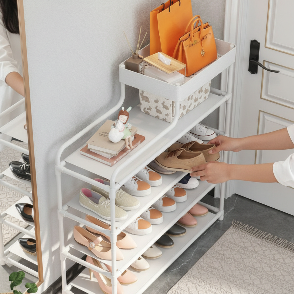 Sapateira Rack Multiuso 3 Nichos com Cestinho Sortido Organizador de Sapatos Branco 100cm - Imagem 2