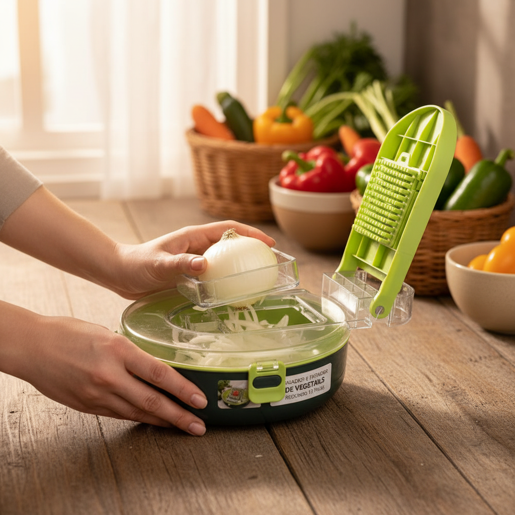 Ralador e Fatiador de Vegetais Redondo 15 Peças Aço Inox Cortador Legumes Cozinha Prático - Imagem 2