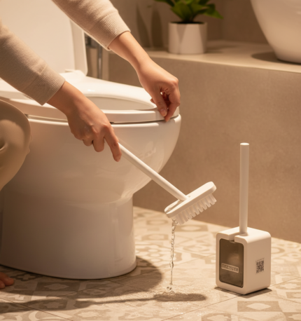 Escova Sanitária Plástico com Suporte Sortida Cerdas Resistentes Limpeza Eficaz Banheiro