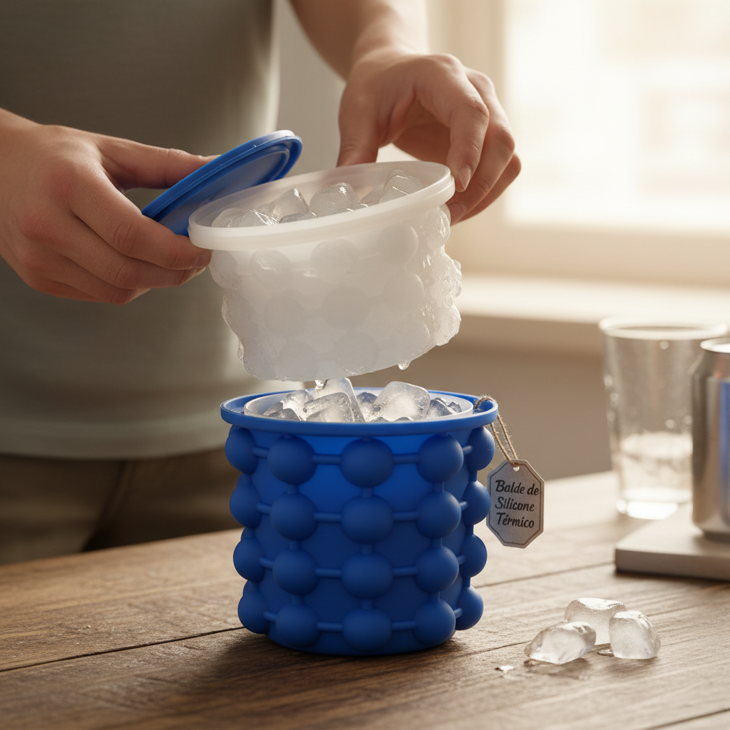 Balde de Gelo Silicone Térmico 2L Vermelho Reutilizável Resistente para Bebidas e Festa - Imagem 9