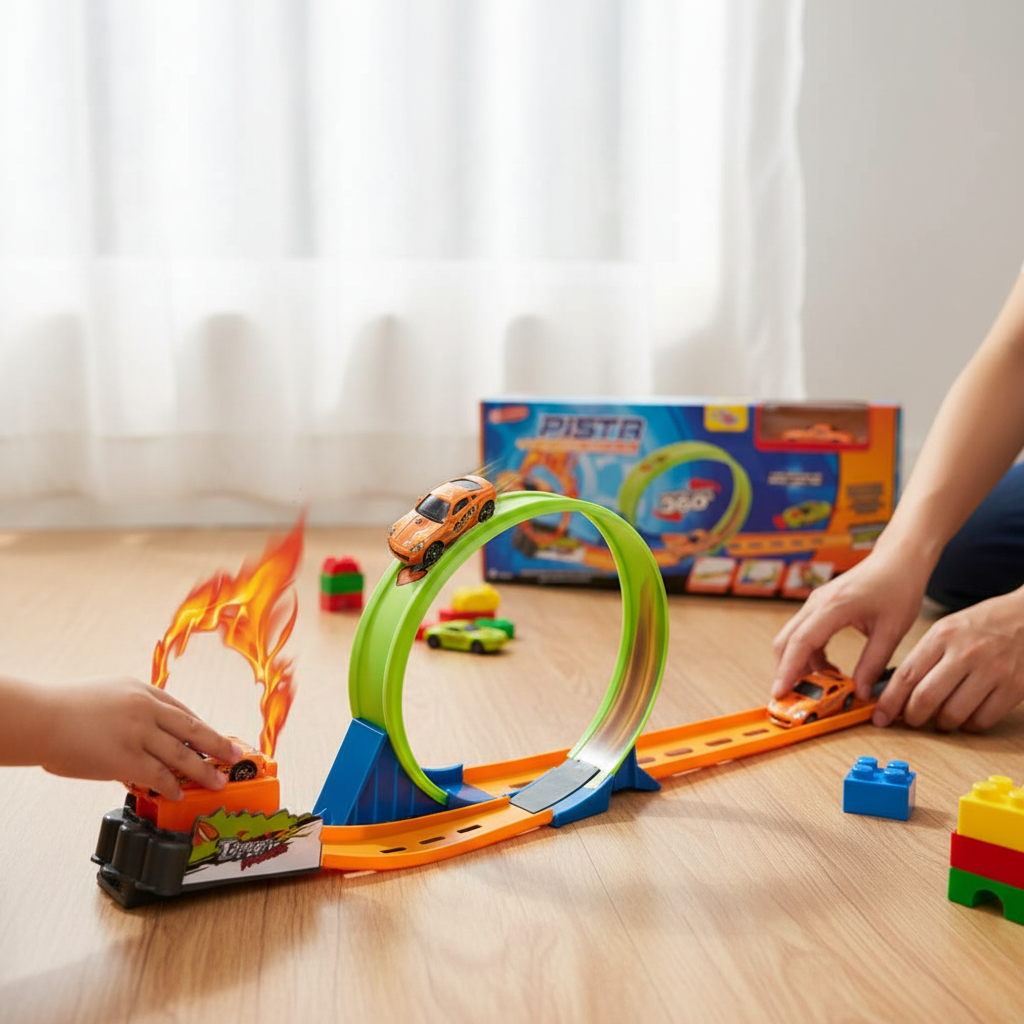 Pista de Corrida Loop 360º com Lançador - Brinquedo Infantil, Multicolorido, 3 Anos + - Imagem 2
