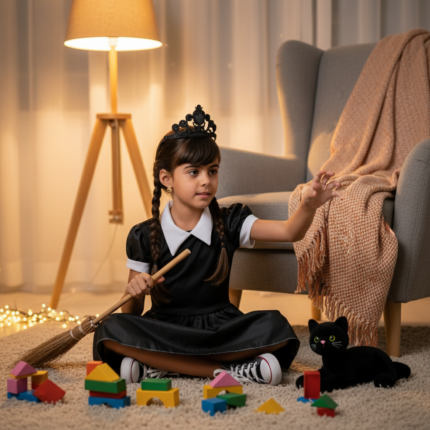 Kit Infantil Fantasia Princesa Bruxinha GG - Vestido Rosa, Chapéu, Capa, Tamanho Grande