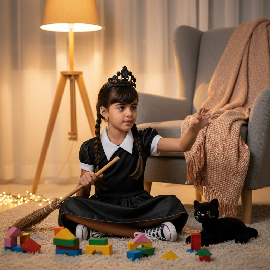 Kit Infantil Fantasia Princesa Bruxinha GG - Vestido Rosa, Chapéu, Capa, Tamanho Grande