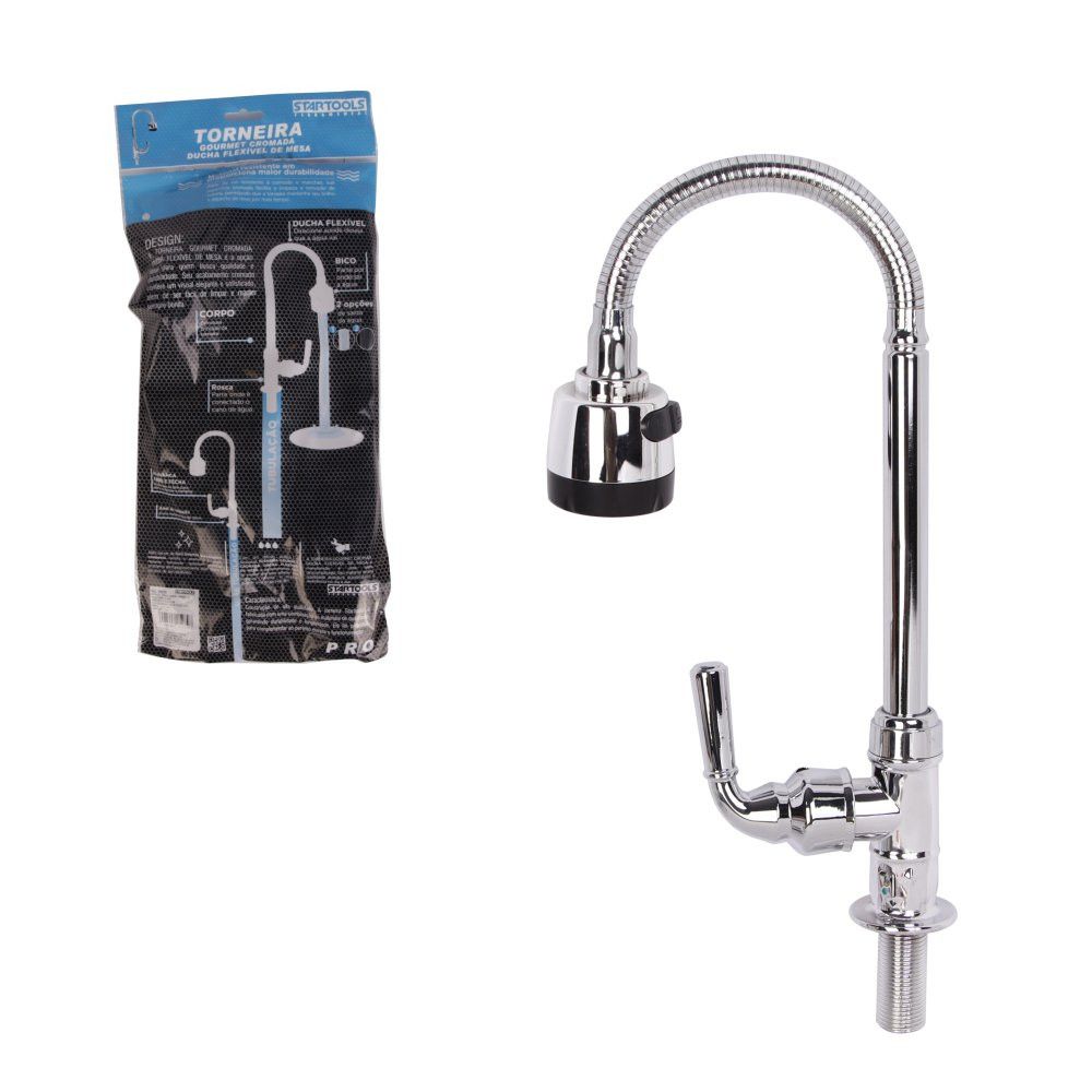 Torneira Gourmet Flexível para Mesa com Ducha Inox 1/2'' Cozinha Alta Qualidade