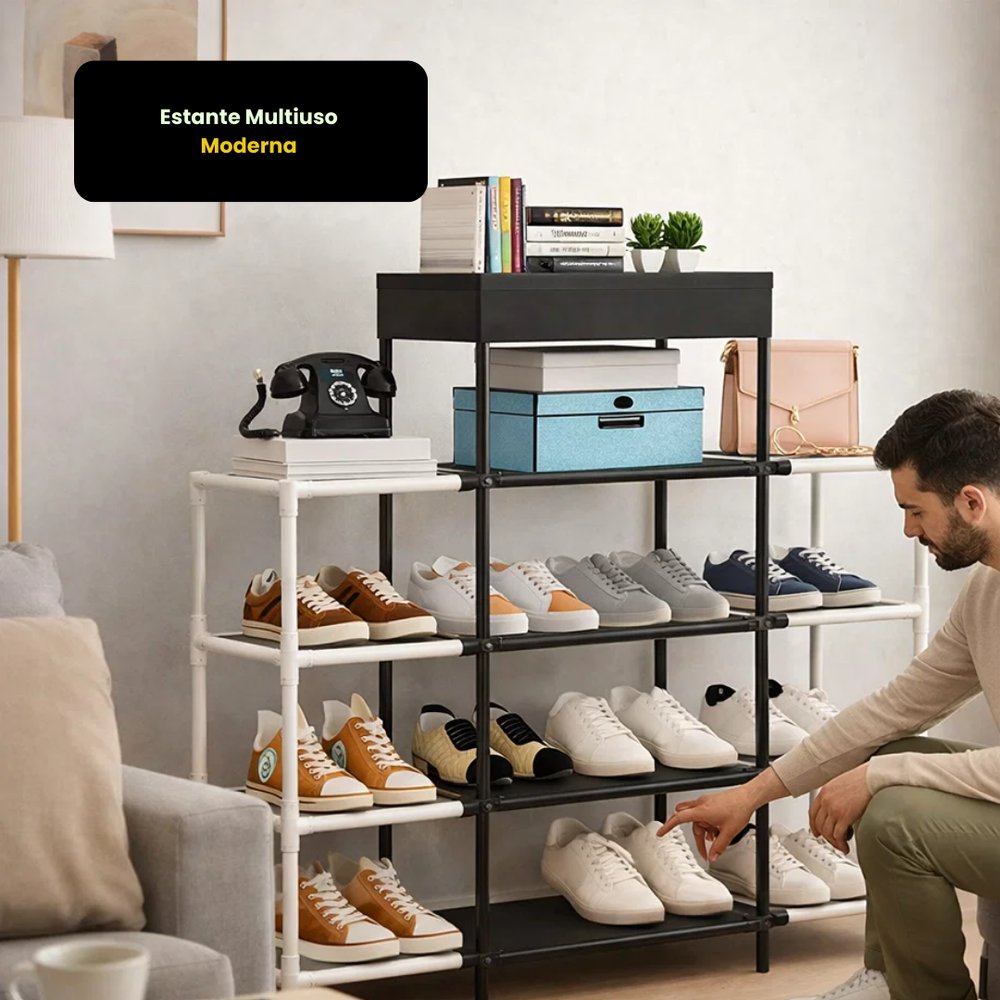 Estante Multiuso Moderna 5 Prateleiras Metal e Madeira 120cm Organizador de Ambientes - Imagem 6