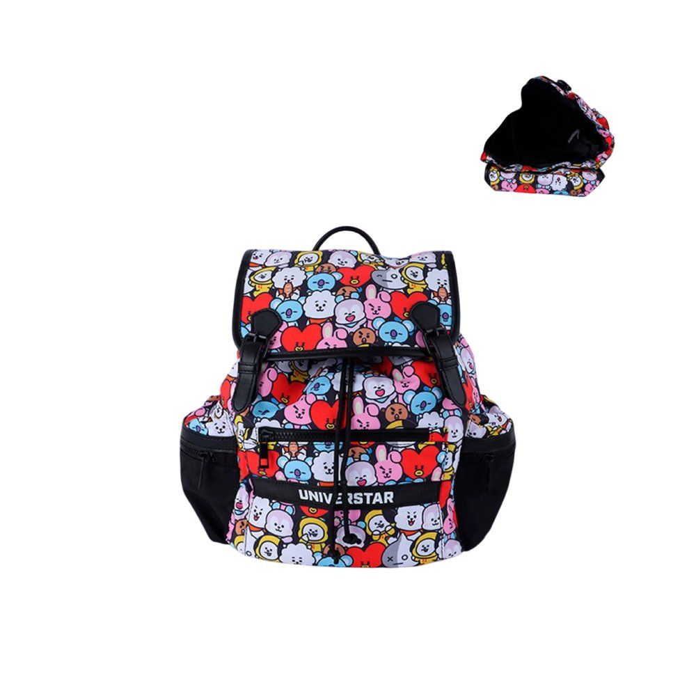 Mochila Infantil BT21 Mochila de Costa Fechamento Tipo Saco Preta Personagens 17L Resistente - Imagem 5