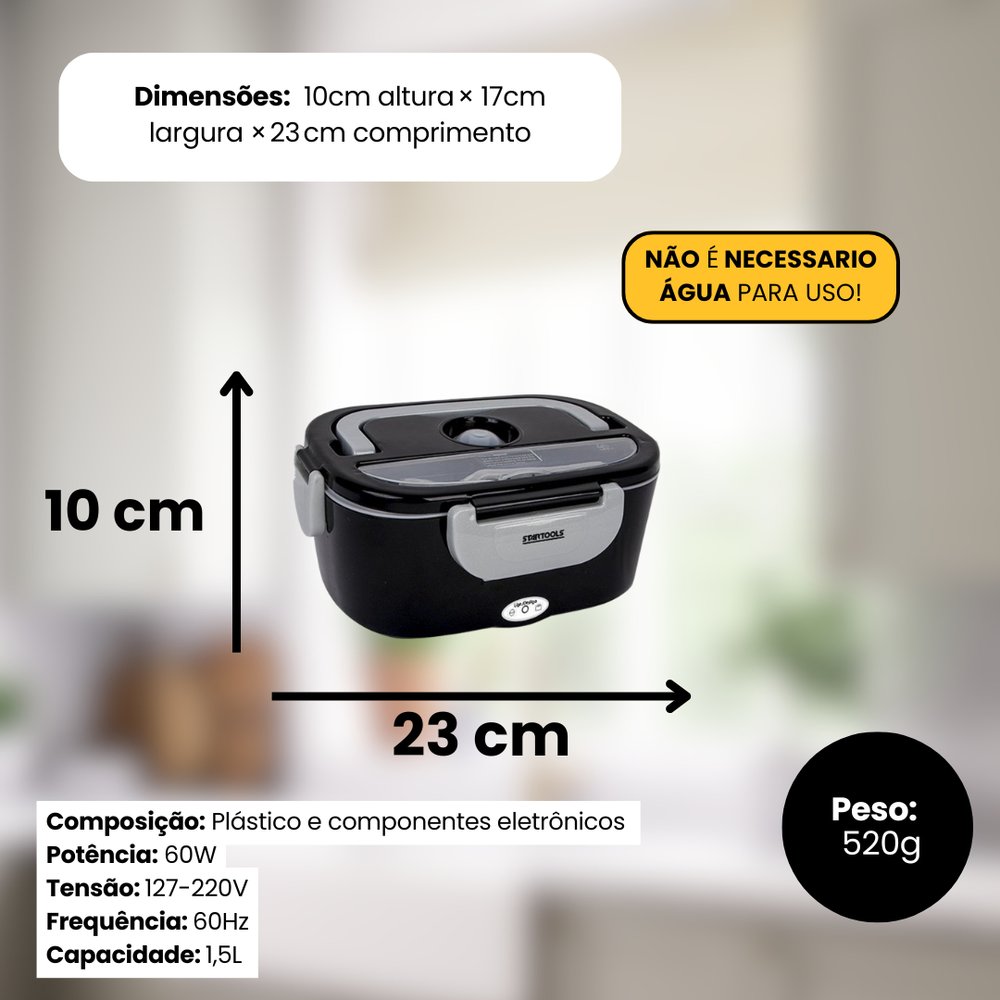Marmiteira Elétrica Térmica Bivolt Preta 110V/220V Com Divisórias Refeições Quentes e Frias - Imagem 4