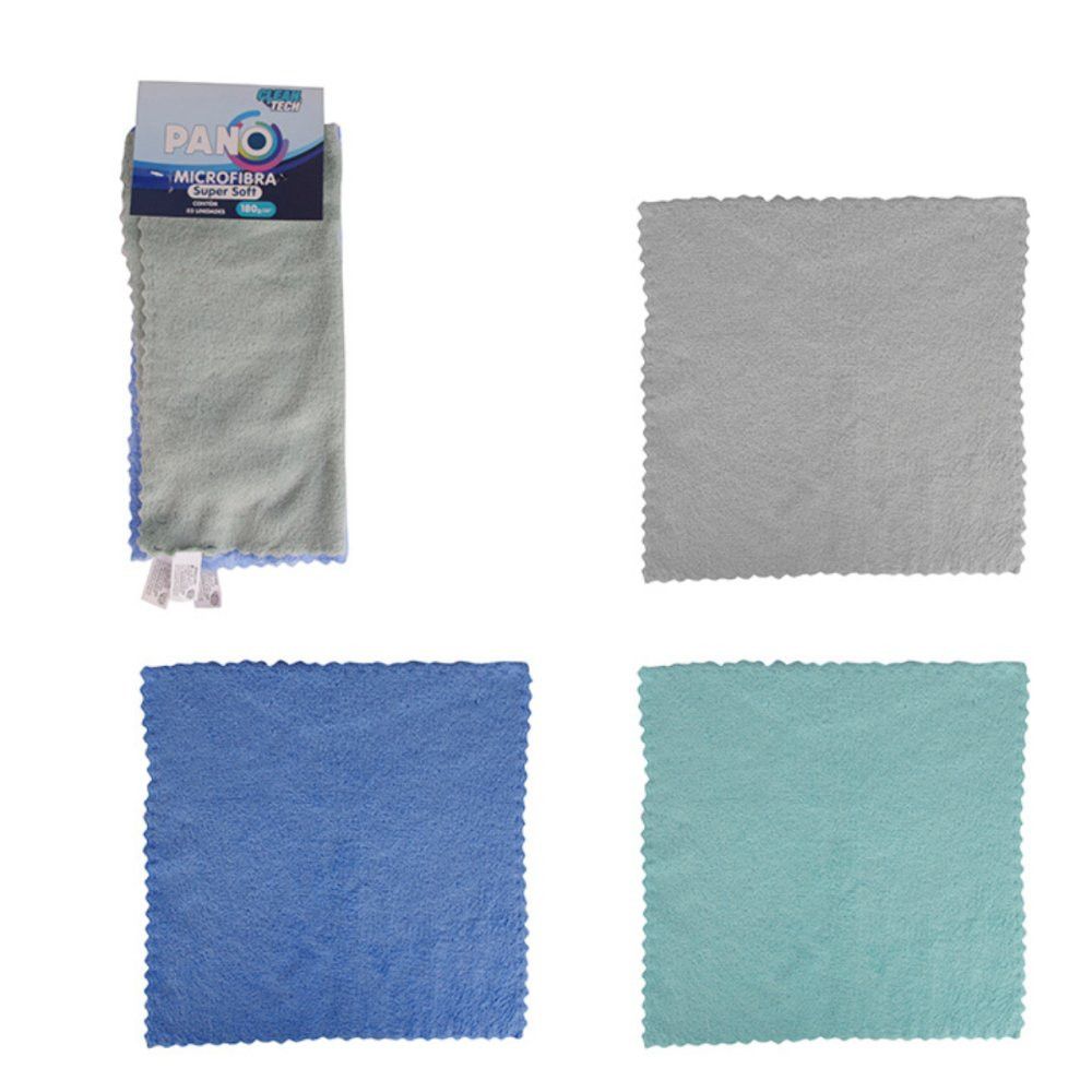 Kit 3 Unidades Pano Microfibra Super Soft Sortido 30x30cm Alta Absorção Limpeza - Imagem 5