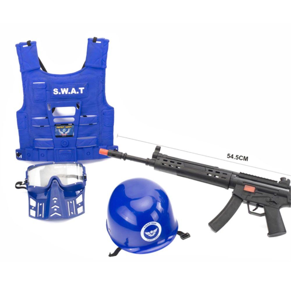 Brinquedo Kit Policial Colete Azul com Rifle e Acessórios Infantil Resistente Segurança - Imagem 4