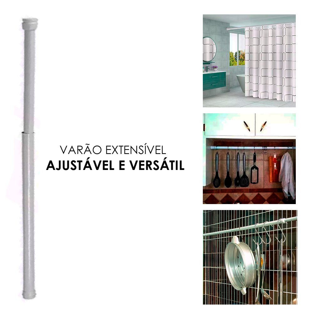 Tubo Barra Extensível Ajustável Cortina Box Banheiro 0,90 a 1,40m Branco Alumínio Resistente - Imagem 3