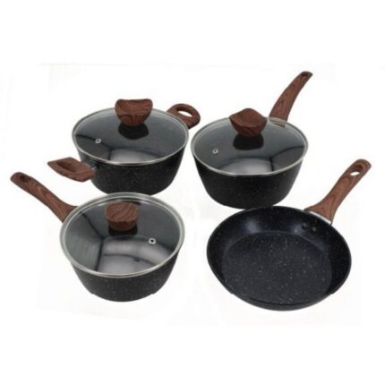 Conjunto Panelas Antiaderente 4 Peças Preto com Tampa de Vidro Indução Fácil Limpeza
