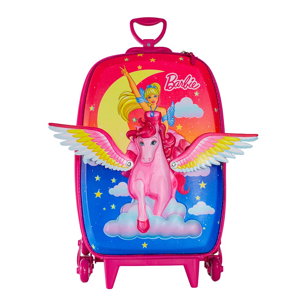 Mala Infantil Barbie Pegasus 3D Rodinhas Multicolorida Tamanho Pequeno Escolar Viagem - Imagem 8