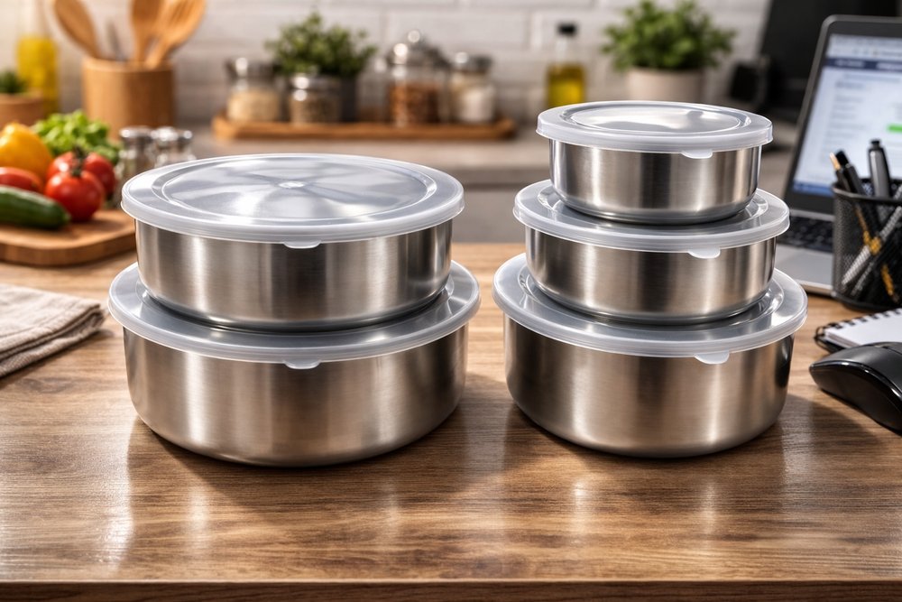 Conjunto 5 Potes Herméticos Redondos com Tampa - Inox