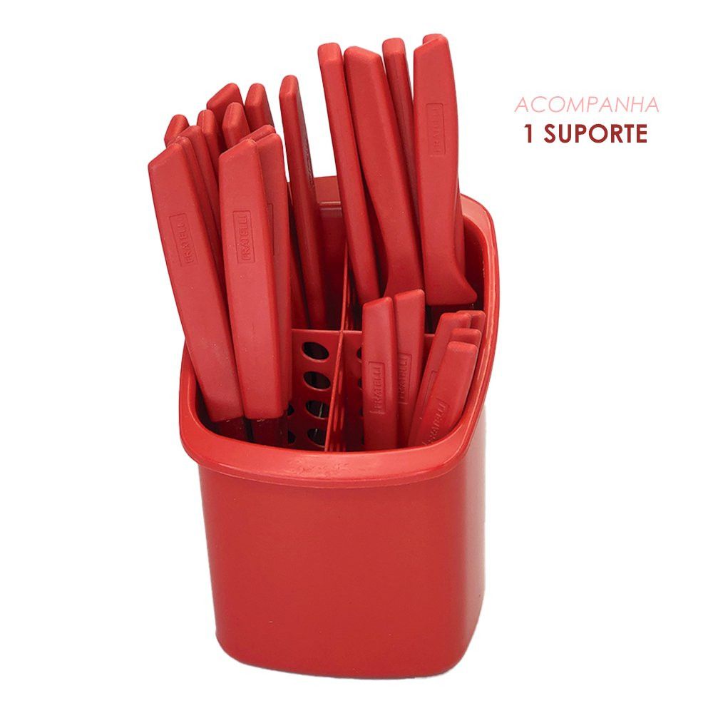 Conjunto Talheres Capri 25 Peças Aço Inox Vermelho Resistente Para Cozinha Mesa - Imagem 2