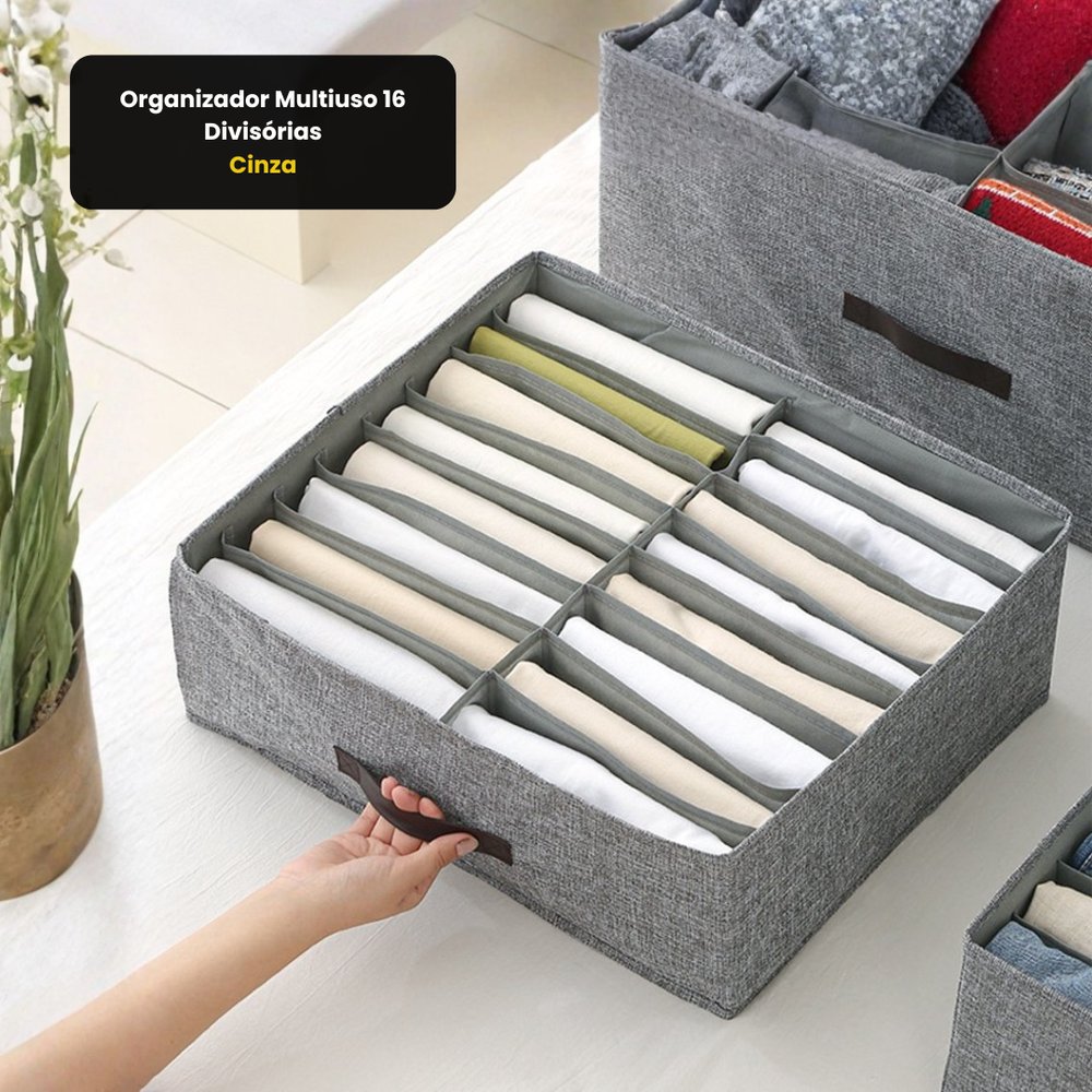 Organizador Multiuso 16 Divisórias Cinza 40x30x10cm Plástico Resistente para Escritório e Casa - Imagem 7