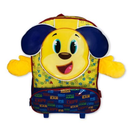Mochila Infantil Escolar Cachorro com Rodinhas Amarela Resistente 16 Polegadas para Meninos e Meninas
