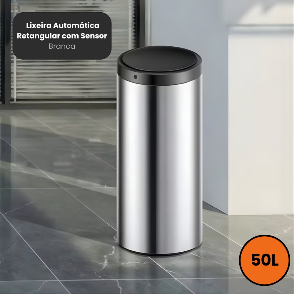Lixeira Automática Redonda 50 Litros Aço Inox com Sensor de Movimento Alta Sensibilidade - Imagem 7