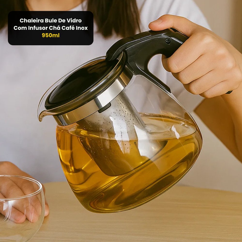Chaleira Bule de Vidro com Infusor Inox 950ml para Chá Café Transparente Resistência Alta - Imagem 6