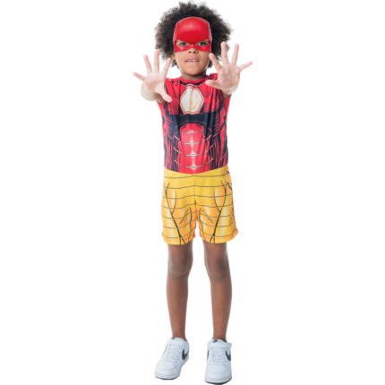 Kit Infantil Fantasia Homem de Ferro G Tamanho Grande Completo Amarelo Vermelho Alta Qualidade