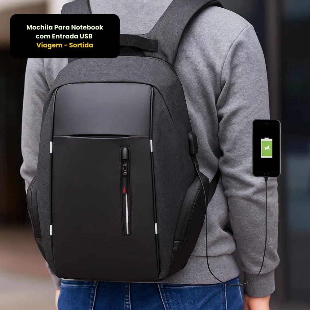 Mochila para Notebook com Entrada USB Viagem Sortida Resistente Impermeável 15,6 Polegadas - Imagem 5
