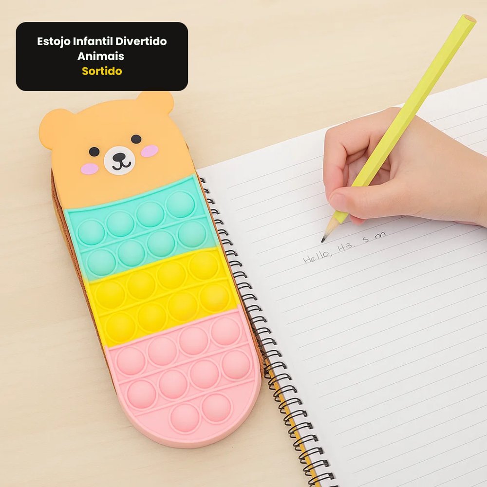 Estojo Infantil Animais Sortido Pendurado com Compartimentos e Zíper Colorido para Escola e Material Escolar - Imagem 8