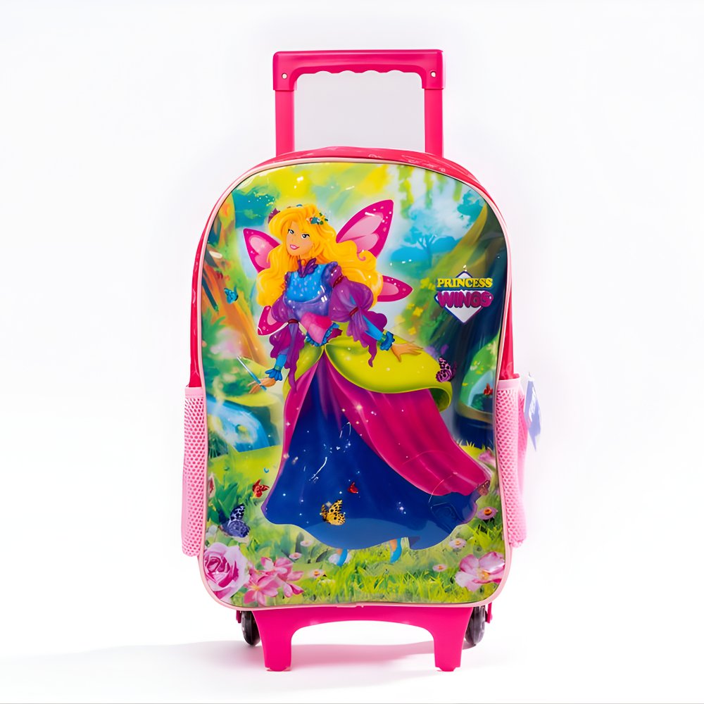 Mochila de Rodinhas Infantil Princess Wings Rosa 16 Polegadas Escolar Rodinhas Reforçadas - Imagem 2
