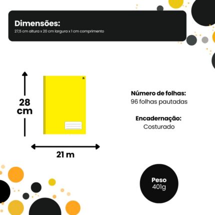 Caderno Universitário Costurado 1 Matéria 96 Folhas Amarelo Tamanho Páginas Resistente Escolar